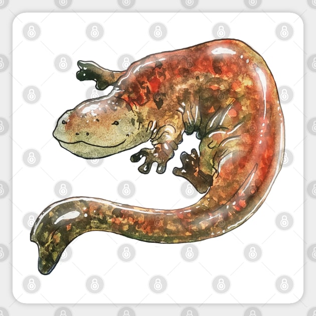 Watercolor Hellbender Design Sticker by E. Leary Art